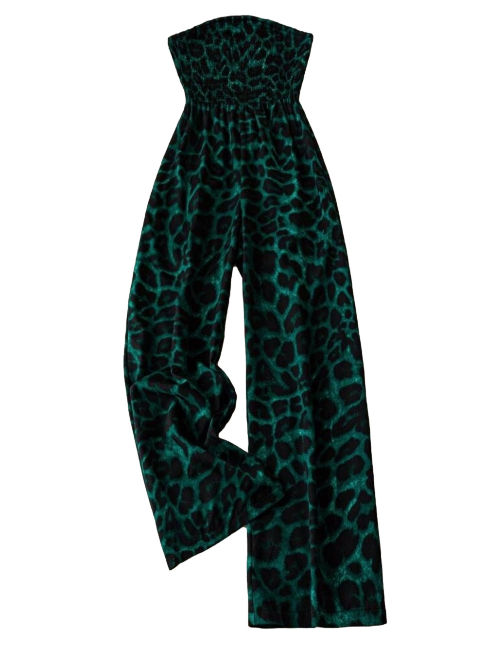 Emerald Leopard Wide-Leg Strapless Jumpsuit